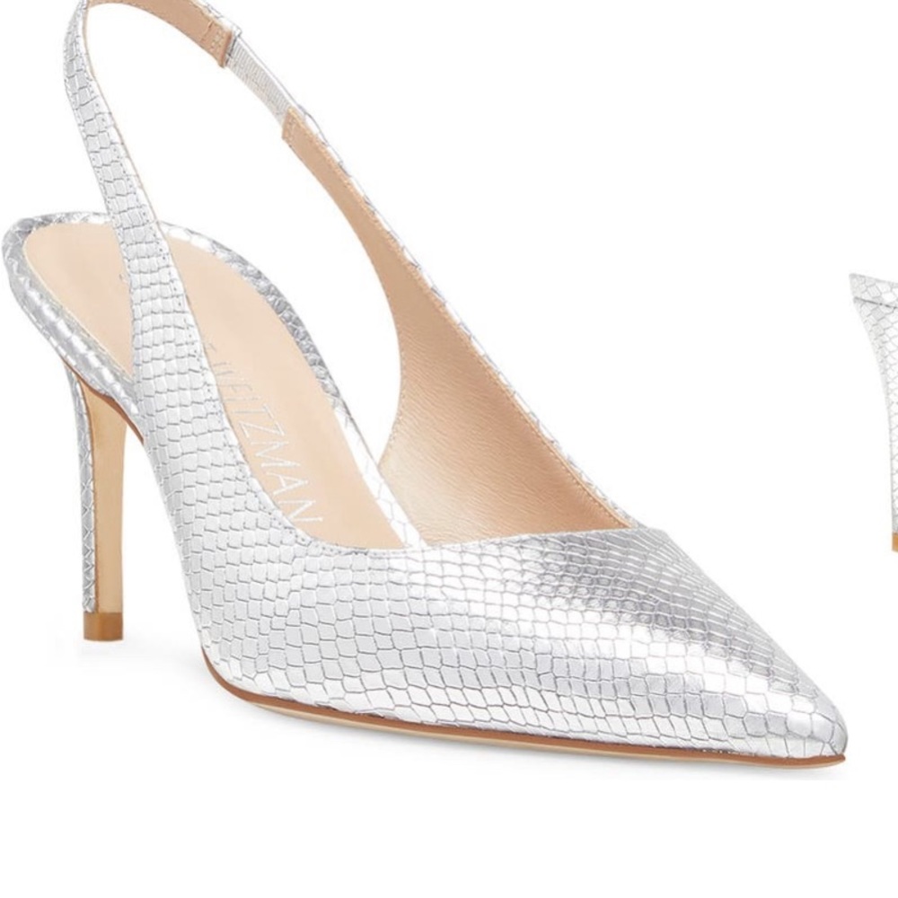 Stuart Weitzman 75mm sling back silver pumps